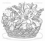 Drawing Basket Flowers Flower Pencil Shading Coloring Pages Vector Drawings Lily Baskets Embroidery Contours Bouquet Clipart Leaves Illustration Color Patterns sketch template