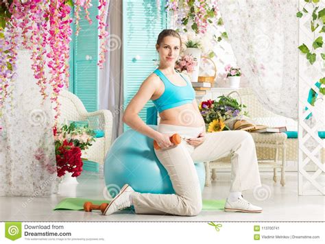 pregnant woman during workout stock image image of