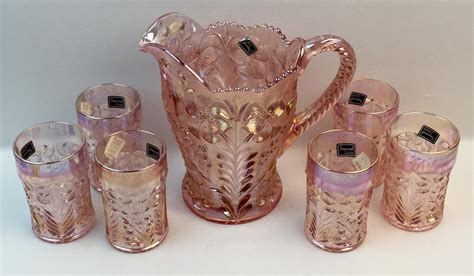 Lot Imperial Lenox Pink Carnival Glass Tiger Lilly Water Pitcher