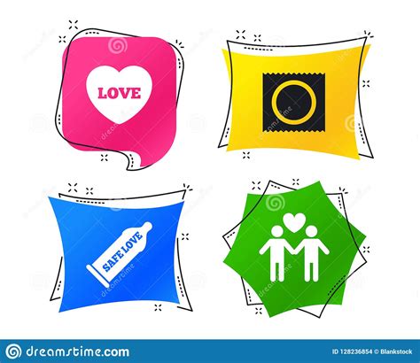 Condom Safe Sex Icons Lovers Gay Couple Sign Vector Stock Vector