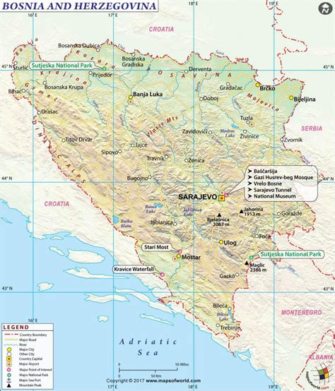 mapa bosna  hercegovina bosna  hercegovina mapa juznej europe europa