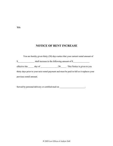 rent increase letter  tenant sample  document template