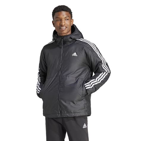adidas  stripe essential hooded jacket mens puffer jackets sportsdirectcom