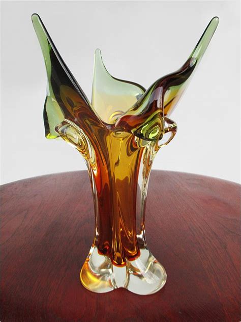 Amber Green Clear Chalet Vase From C 1960 Sold Antique Glass