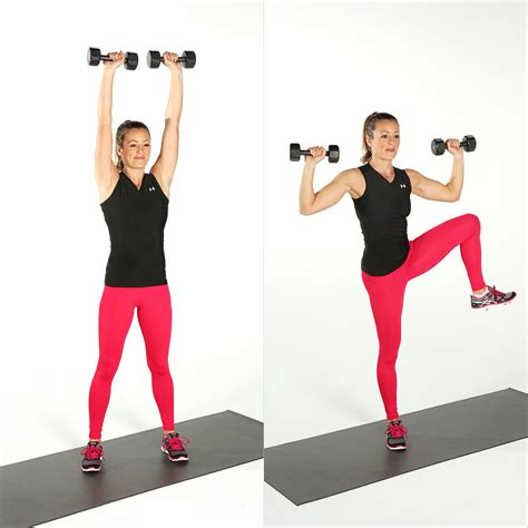 shoulder press and side crunch calorie torching plyo