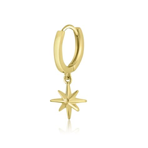 18ct Yellow Gold Single Hoop Earring With Star Drop Pravins