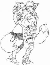 Anime Coloring Twin Pages Kitsune Girl Twins Yuri Deviantart Blackwood Template sketch template