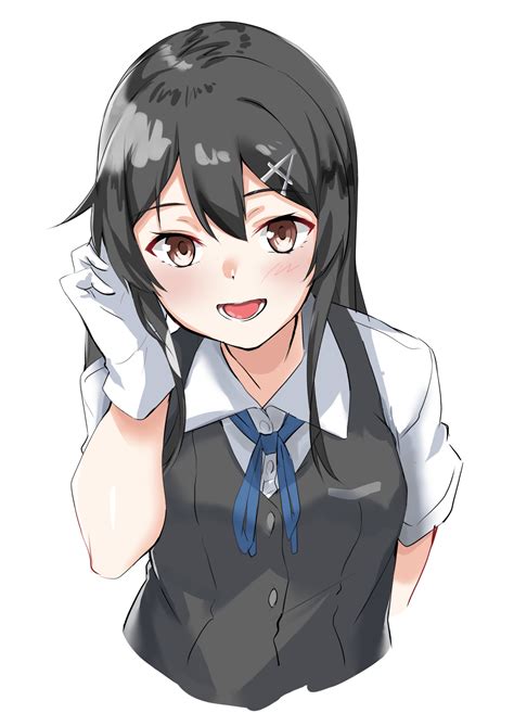 safebooru 1girl black hair blush breasts brown eyes gloves hair