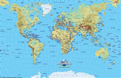 map  world physical small version general map region   world welt atlasde