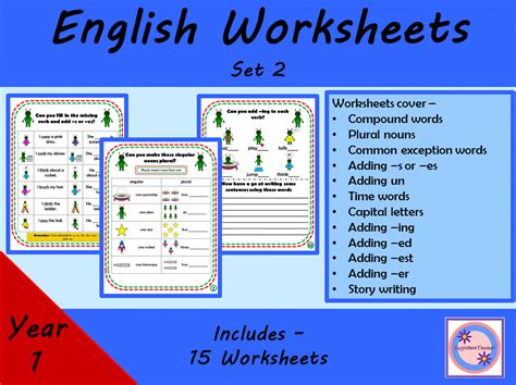 english worksheets year 1 set 2 teaching resources