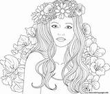 Coloring Pages Girl Beautiful Girls Flowers Adult Cute Printable Cool Vector Royalty Print Colouring Teenage Book Popular Templates Template Illustration sketch template