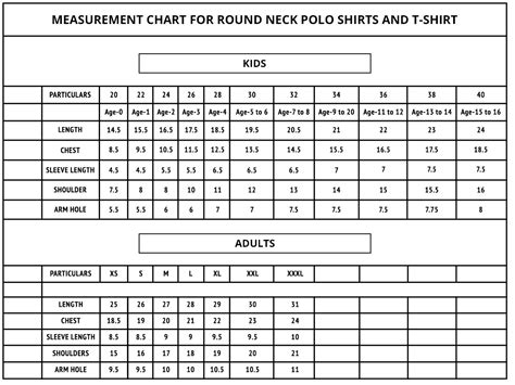 mens  kids polo shirts  tshirts size guide