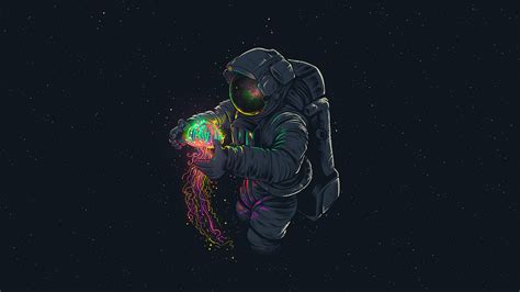 astronaut jellyfish space digital art   wallpaper