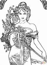 Mucha Coloring Nouveau Alphonse Book Alfons Spring Woman Pages Vintage Painting Line Volume Designs Flowers Elegant Svg Clipart Haven Creative sketch template