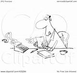 Accountant Busy Cartoon Coloring Clipart Calculator Illustration Line Using Desk His Royalty Toonaday Rf Leishman Ron sketch template