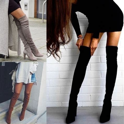 2017 New Europe Women Stretch Faux Suede Thigh High Boots Sexy Fashion