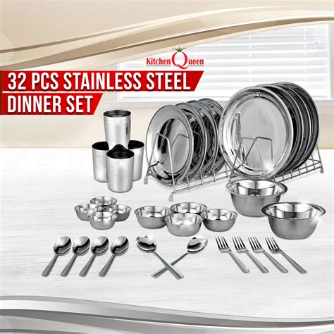 buy  pcs stainless steel dinner set    price  india