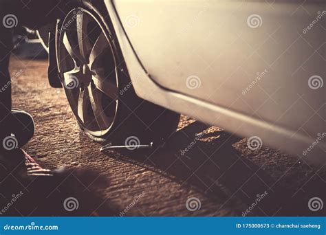 flat car tire  tire maintenance damaged car tyre  night stock image image  auto