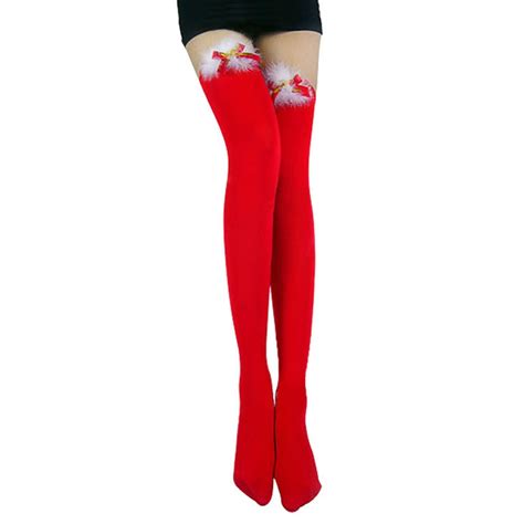 Furry Women S Sexy Black Smooth Thigh High Stockings With Cute Santa