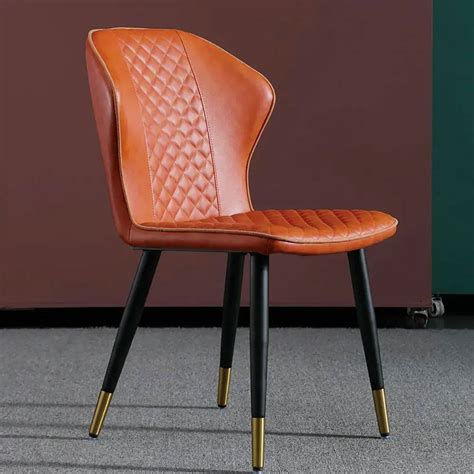 Orange Modern Pu Leather Dining Chair Carbon Steel Leg Side Chair Set Of 2