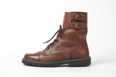 vtg brown leather lace  boots   abuckandabrokensmoke