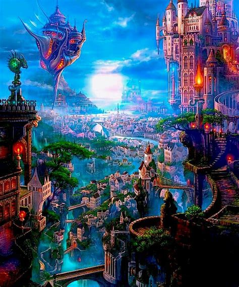 ville remplie de couleurs  de lumieres cest tres jolie fantasy city fantasy castle