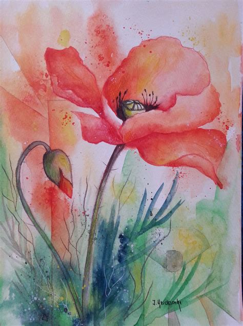 watercolor painting   red flowers