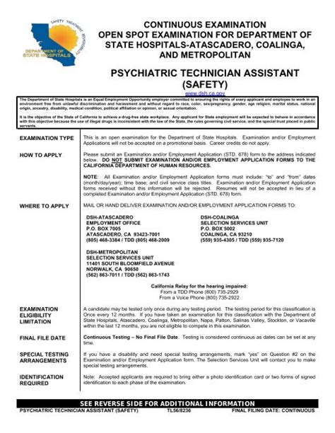 Psychiatric Technician Assistant Safety Dept Of State Hospitals