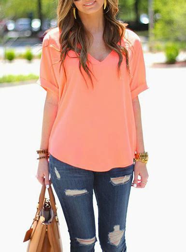Woman S Peach Colored Blouse Short Puffy Sleeves