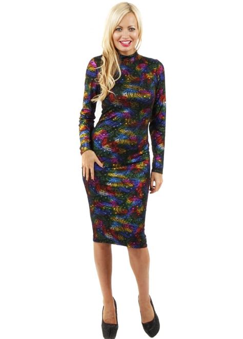 Glamour Babe Dress Multi Coloured Midi Dress Long Sleeved Midi Dress