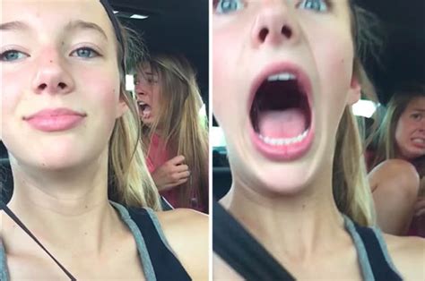 teen girls selfie interrupted by wasp in slo mo video