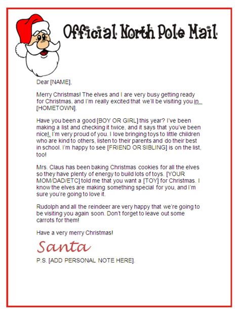 printable santa letters  north pole
