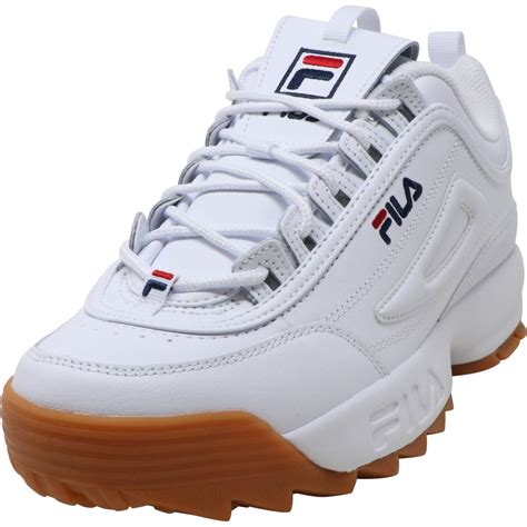 fila fila mens disruptor ii premium white navy gum ankle high patent leather sneaker