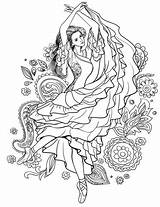 Coloring Gypsy Dancing Woman Carmen Pages Spain Lady Printable Drawing Supercoloring Books sketch template