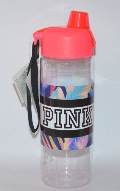 Victoria S Secret Pink Floral Coral Clear Water Bottle Large To Go 32