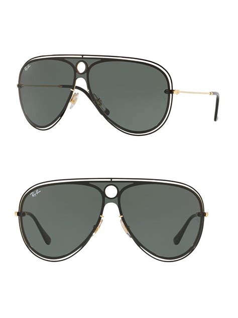 ray ban 132mm aviator shield sunglasses in green for men lyst
