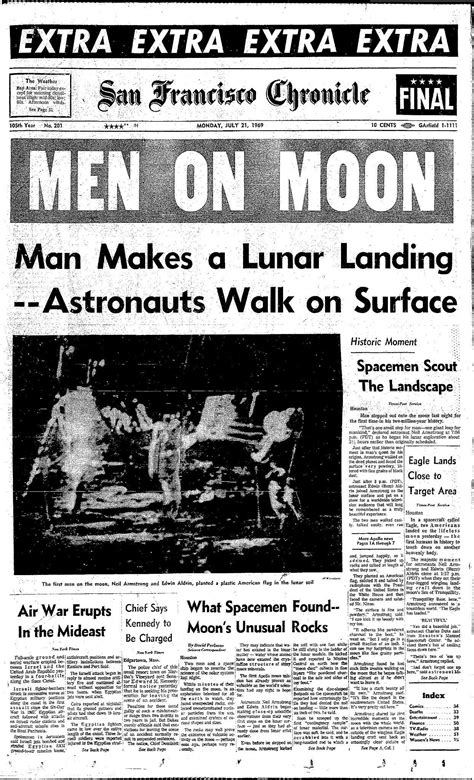 chronicle covers  moon landing  biggest story  earth san