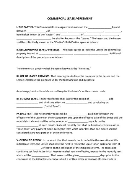 commercial lease agreement template  word