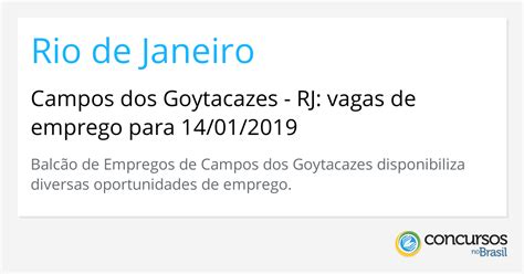 Campos Dos Goytacazes Rj Vagas De Emprego Para 14 01 2019