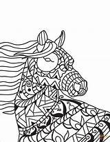 Coloring Zentangle Bilde Horse Hest Vinden Fargelegge Pages Pferd Wind Im Head Malvorlage Printable sketch template