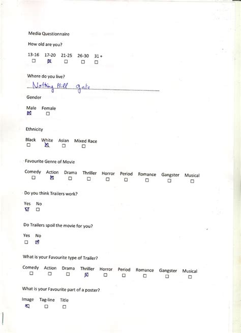 collingham  form media questionnaire samples