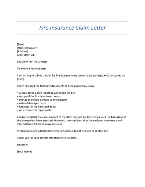 fire insurance claim letter  business letter