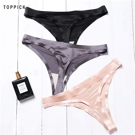 Ice Silk Thong Panties Solid Sexy Briefs Seamless Thongs Women