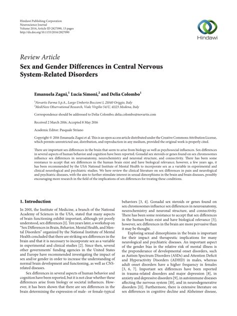 Pdf Sex And Gender Differences In Central Nervous System Related