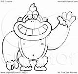 Gorilla Cartoon Monkey Waving Friendly Coloring Clipart Thoman Cory Outlined Vector 2021 Clipartof sketch template