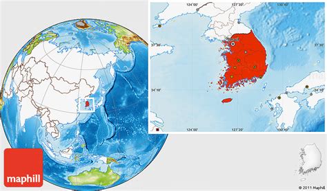 Physical Location Map Of South Korea Highlighted Continent
