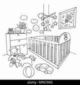 Coloring Bedroom Baby Vector Room Illustration Drawn Hand Element Book Alamy Adult sketch template