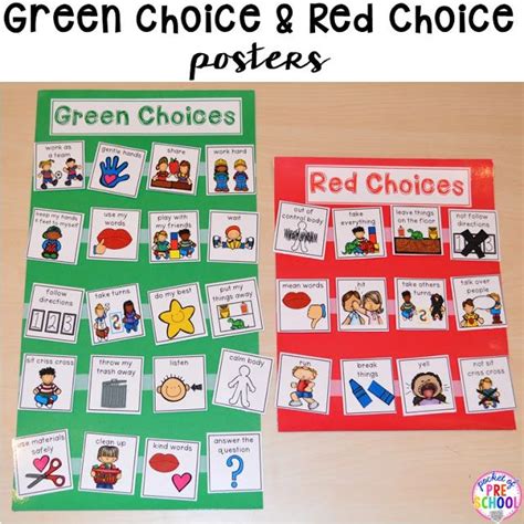 green  red choice board pocket  preschool preschool behavior