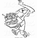 Food Cartoon Boy Coloring Junk Outline Vector Pages Fast Tray Carrying Clipart Drawing Heavy Eating Lunch Ron Leishman Color Cute sketch template