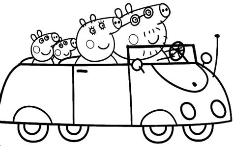 peppa pig  family driving car coloring pages  place  color
